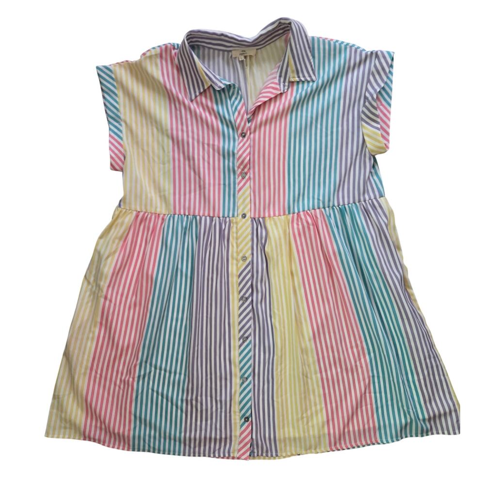 Entro Large Multicolor Striped Babydoll Shirt Dress Colorful Fun Oversized